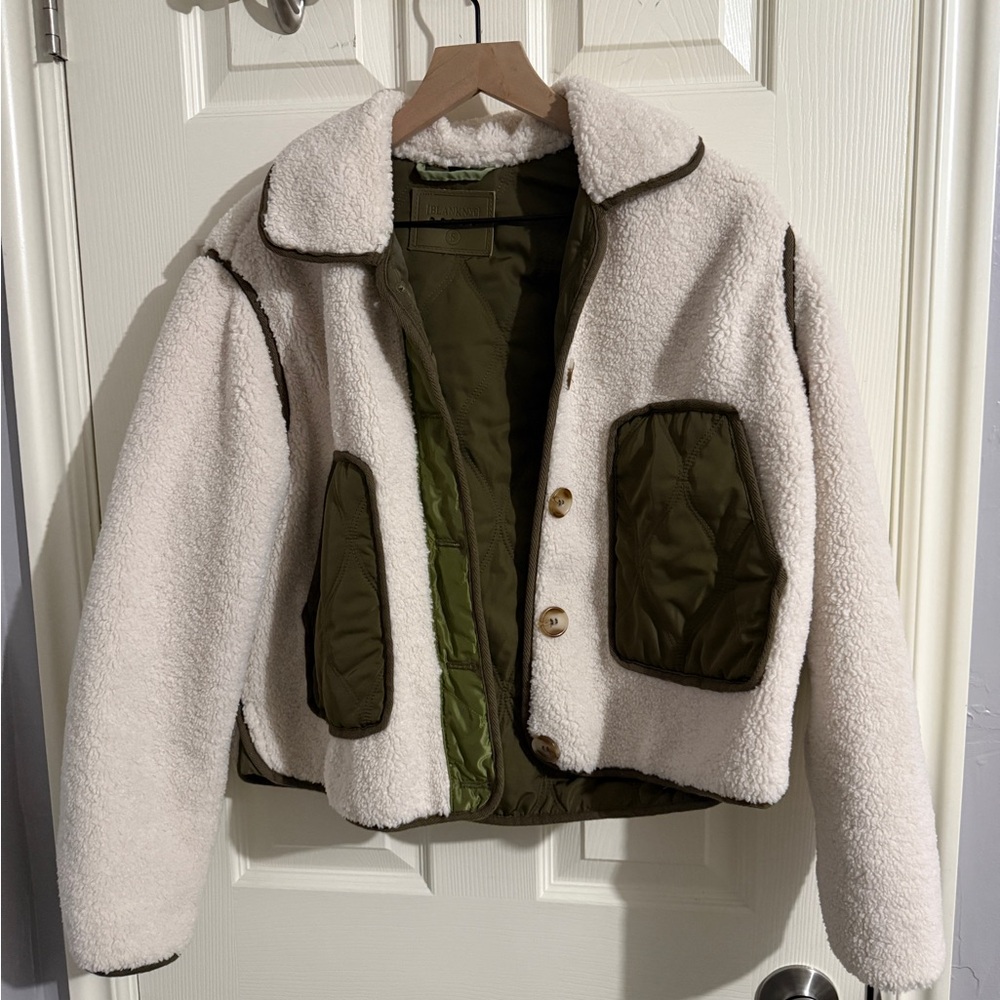 Blank NYC Olive and Cream Sherpa Jacket